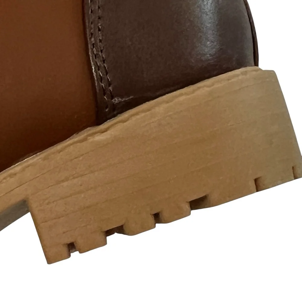 Brown Side Zip Lug Sole Ankle Boots Girls Size 4Y Faux Leather Chelsea Style